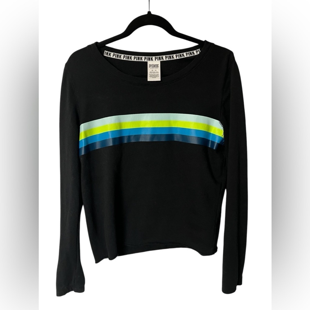 Victoria Secret PINK neon striped sweatshirt size M